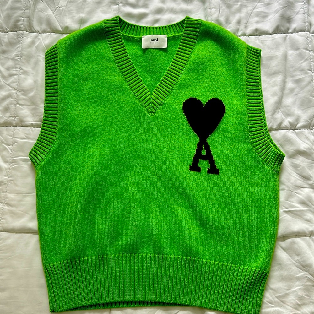 AMI PARIS Vest Lime Green Size Medium